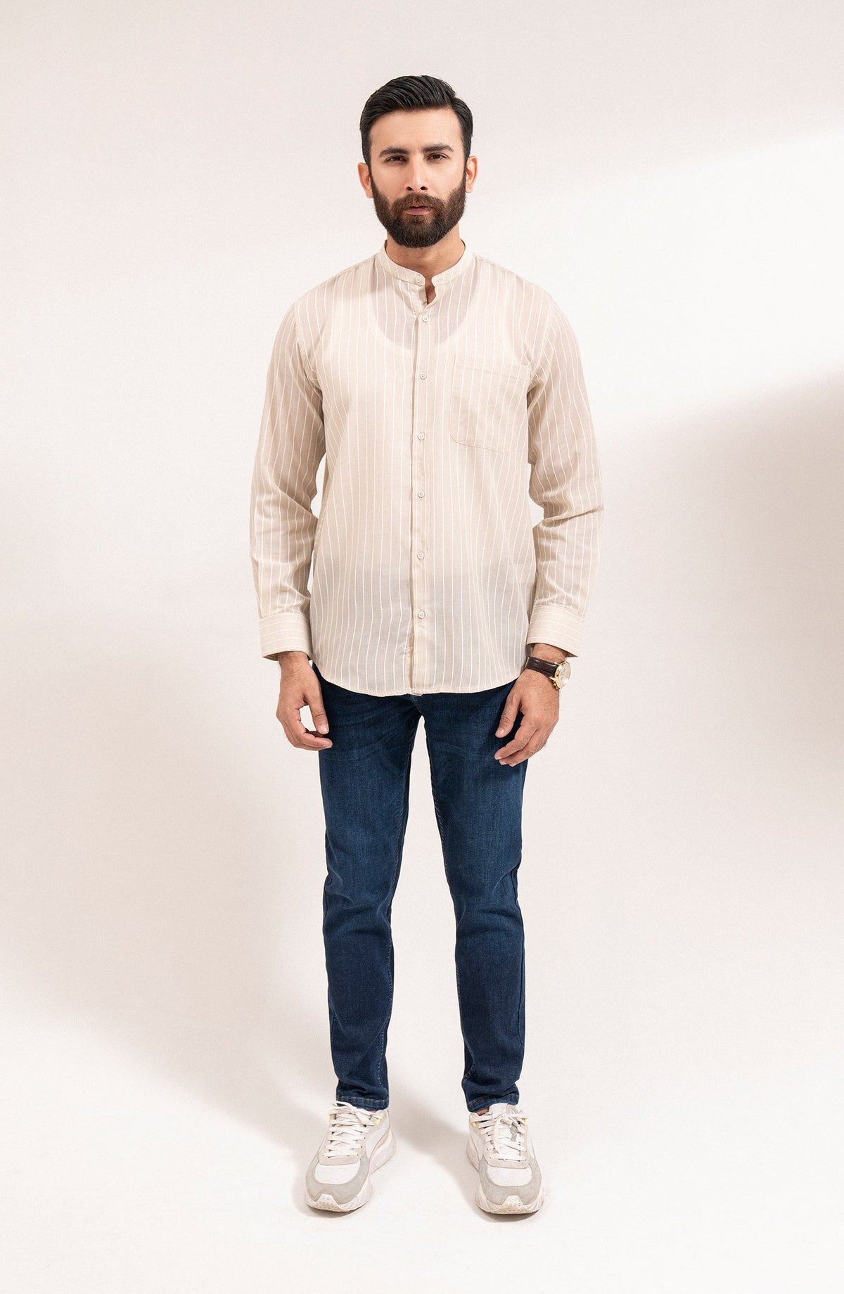 Men's Band Collar Shirt - SWS708125