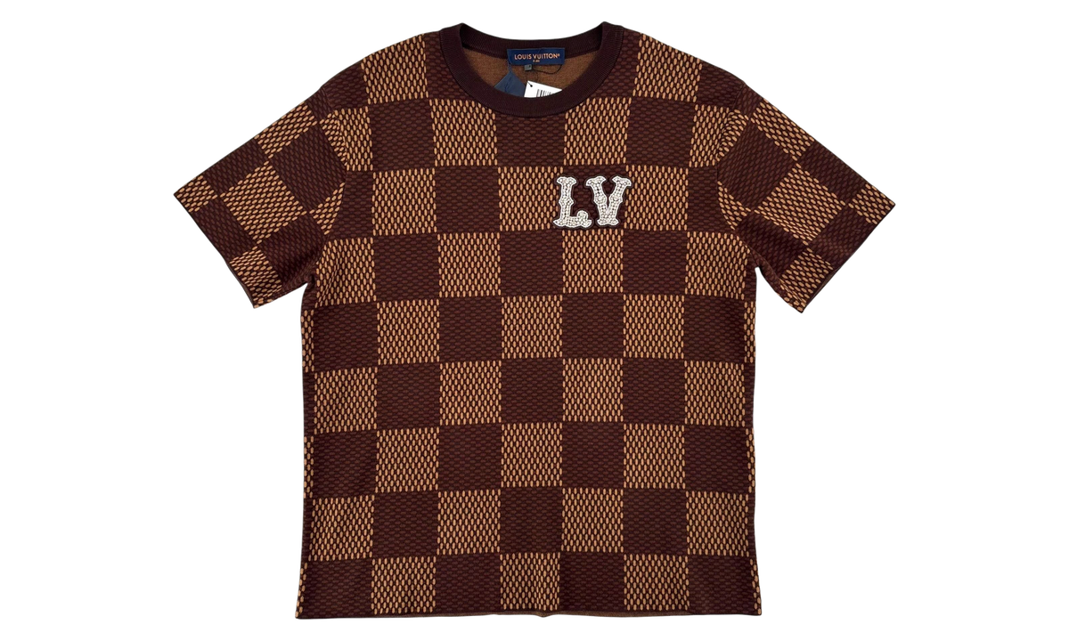 Cotton Damier Crewneck with Crystal LV Patch "Sienna" 1AFIUP