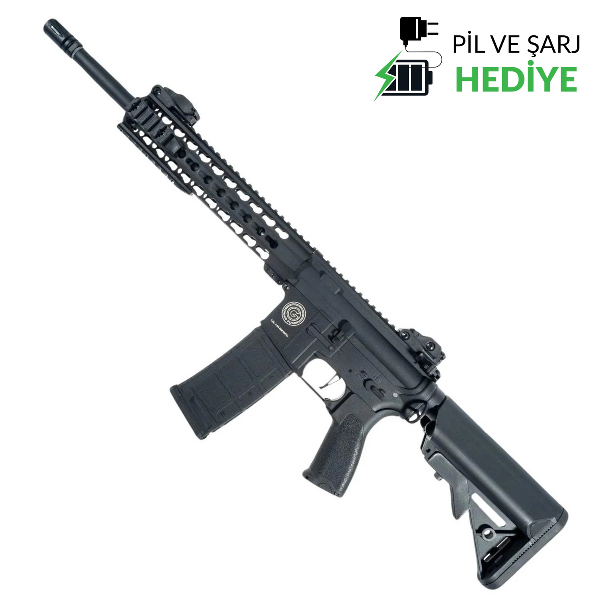 Delta Armory Grand Power AR15 KeyMod 10'' Charlie PIL SARJ SET Airsoft Tüfek / Siyah DA-GP-C04