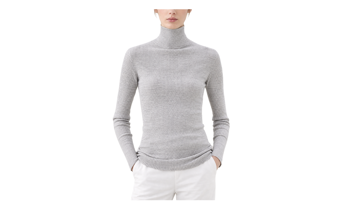 Wool Silk Ribbed Turtleneck Sweater WMNS "Light Grey" BRUN2521
