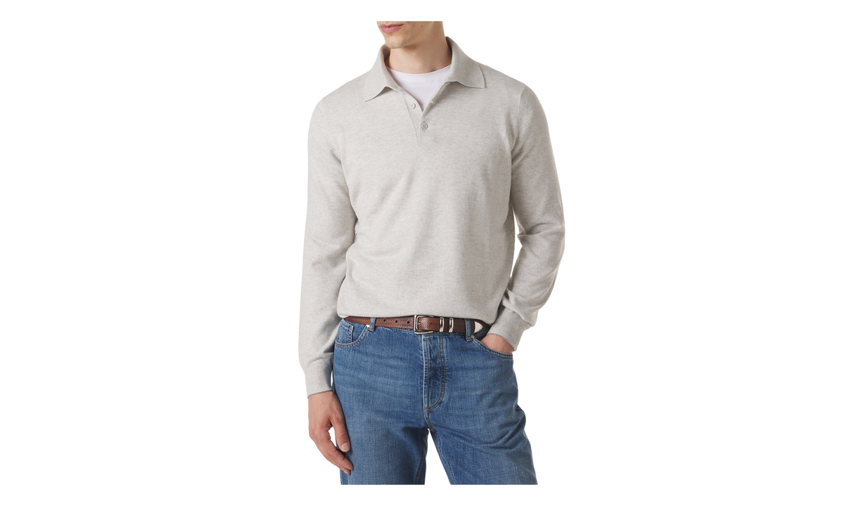 Cotton Polo Sweater "Fog" BRUN2293