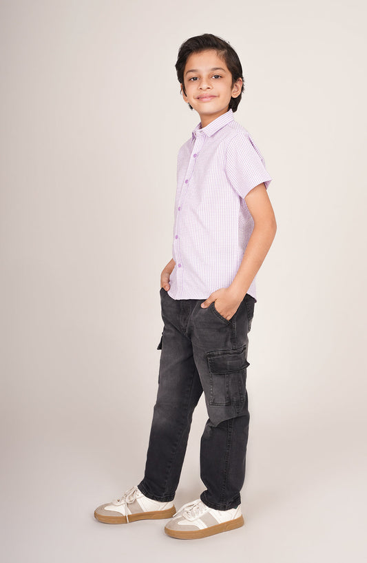 Boys Lilac Checkered Shirt - BW719325