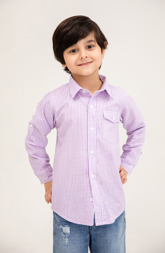 Boys Lilac Checkered Shirt - IBW711325