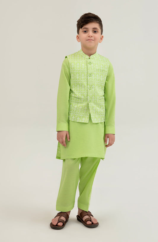 Boys Printed Waistcoat 3 Piece Suit - SIS708125