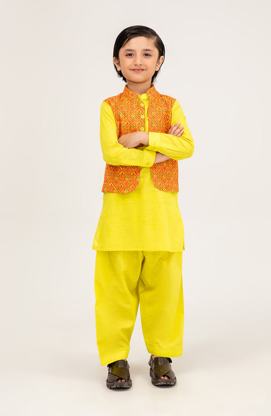 Boys Printed Waistcoat 3 Piece Suit - SIS723125