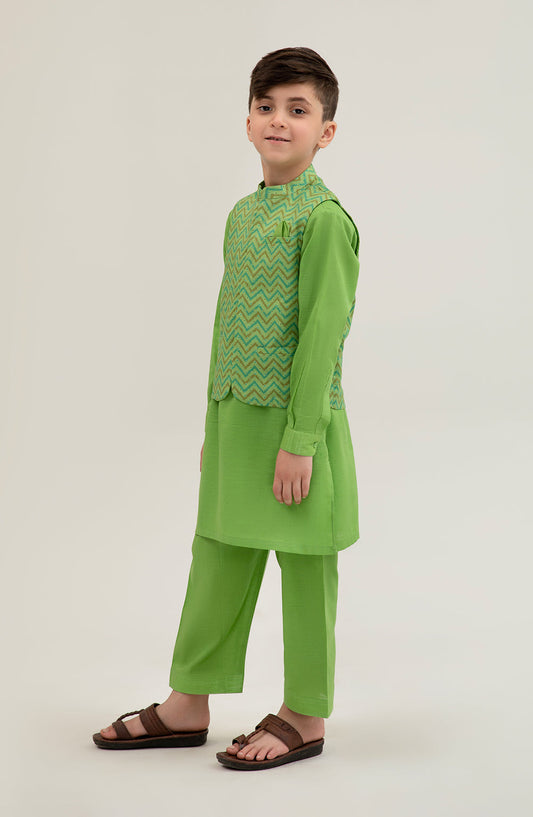 Boys Printed Waistcoat 3 Piece Suit - SIS725125