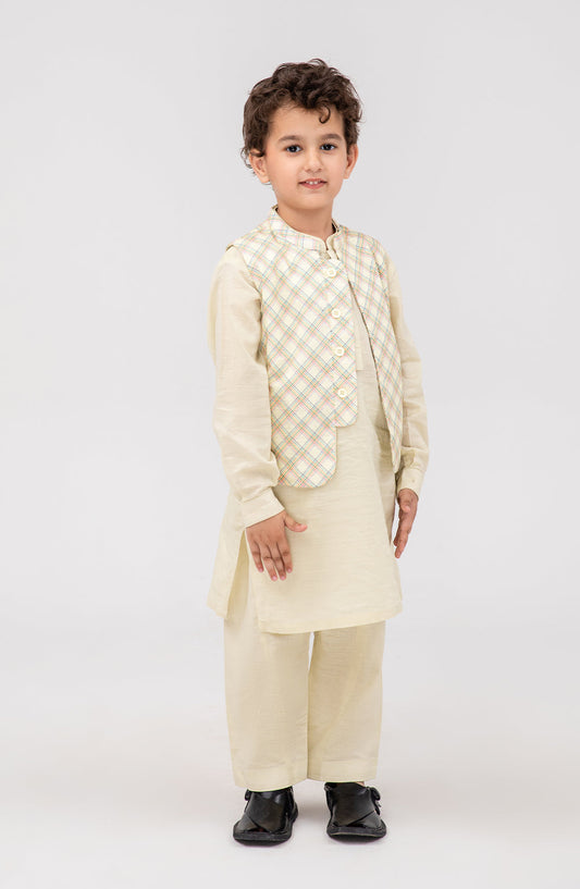 Boys Printed Waistcoat 3 Piece Suit - SIS729125