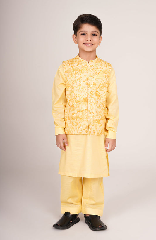 Boys Printed Waistcoat 3 Piece Suit - SIS802225