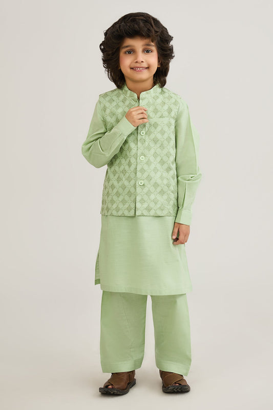 Boys Embroidered Waistcoat 3 Piece Suit - SIS825225