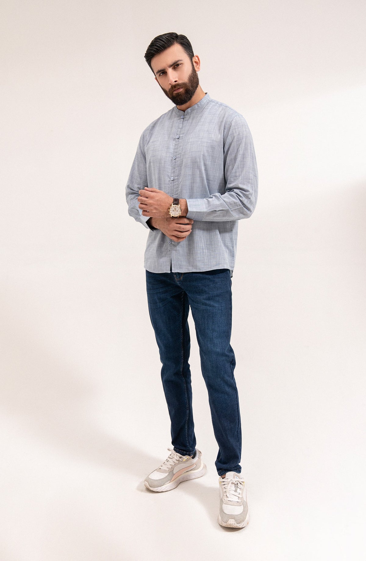 Men's Band Collar Shirt - SWS710125