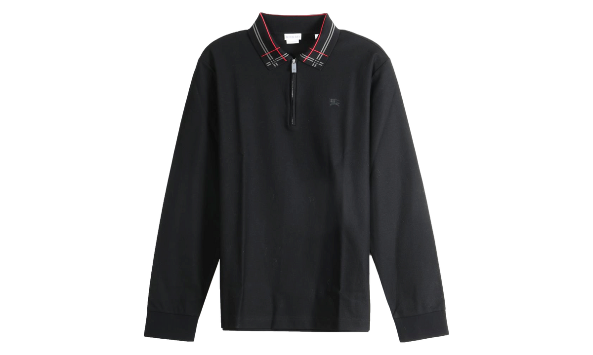Check-Collar Zip-Fastening Polo Shirt "Black" 8132880